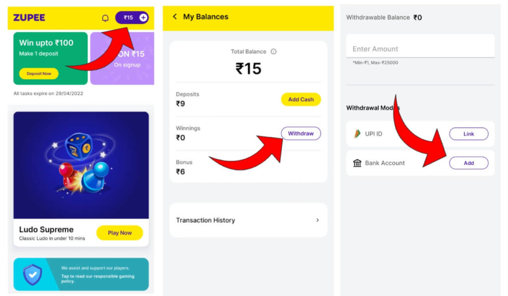 zupee app money withdraw